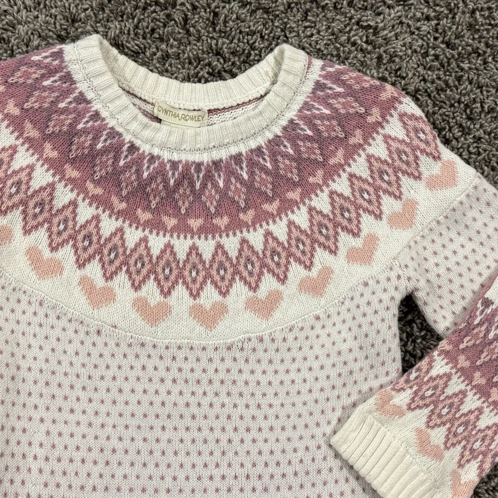 Cynthia Rowley Pink and White fair isle Sweater Dress with scarf, size med 7-8